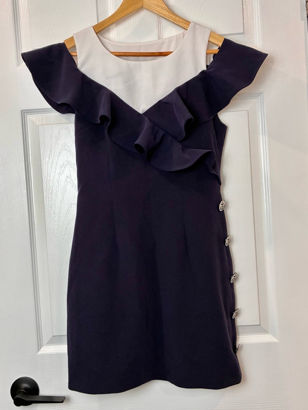 Aviva On Earth Navy & White Ruffle Nautical Mini Dress Size 38